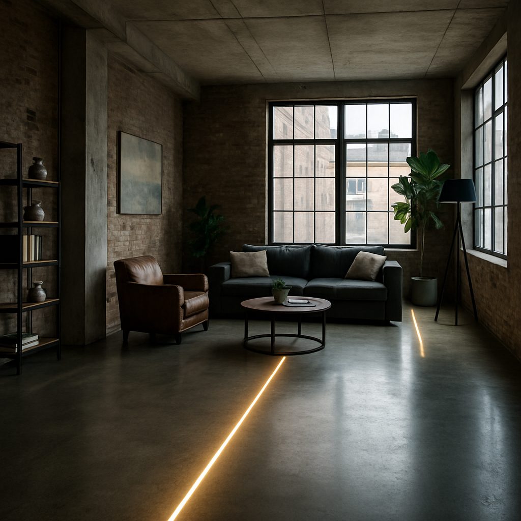 Jak Led w podlodze efekt loftowy z listwą oświetleniową gładką LOC?