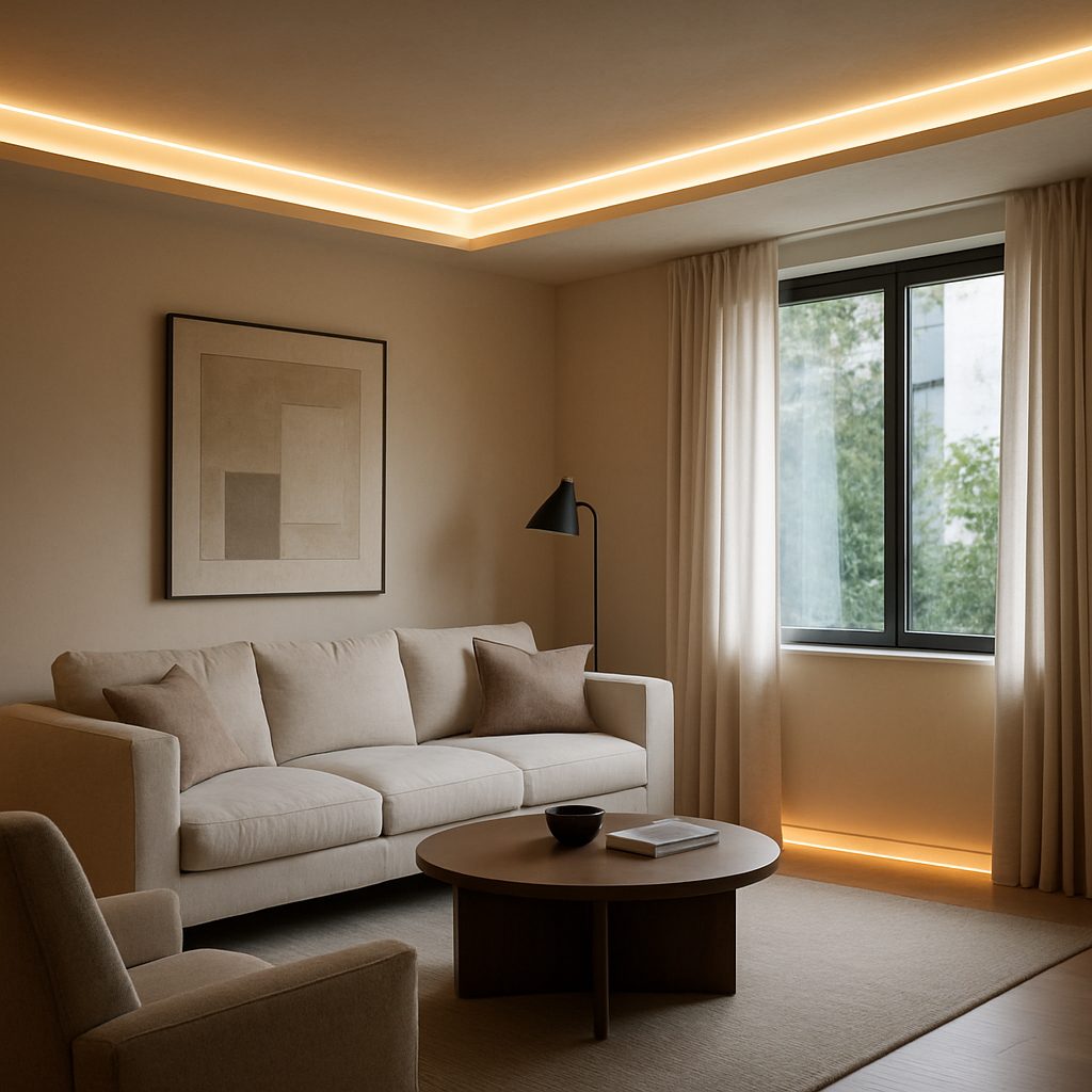 Jak Ledy w podłodze aranżacja sufitu z listwą przysufitową LED Orac Decor CX189?