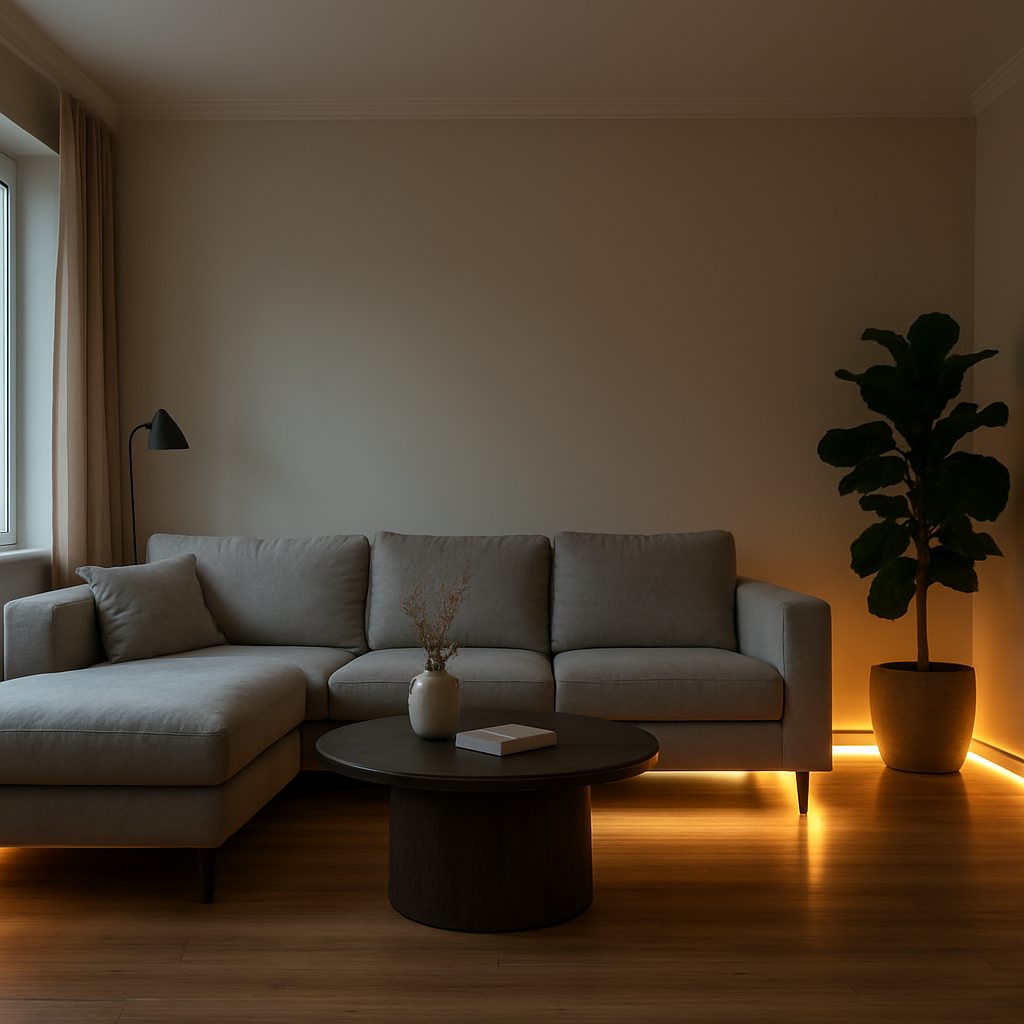 Jak Ledy w podlodze nowoczesna aranżacja z listwą oświetleniową gładką LOC?