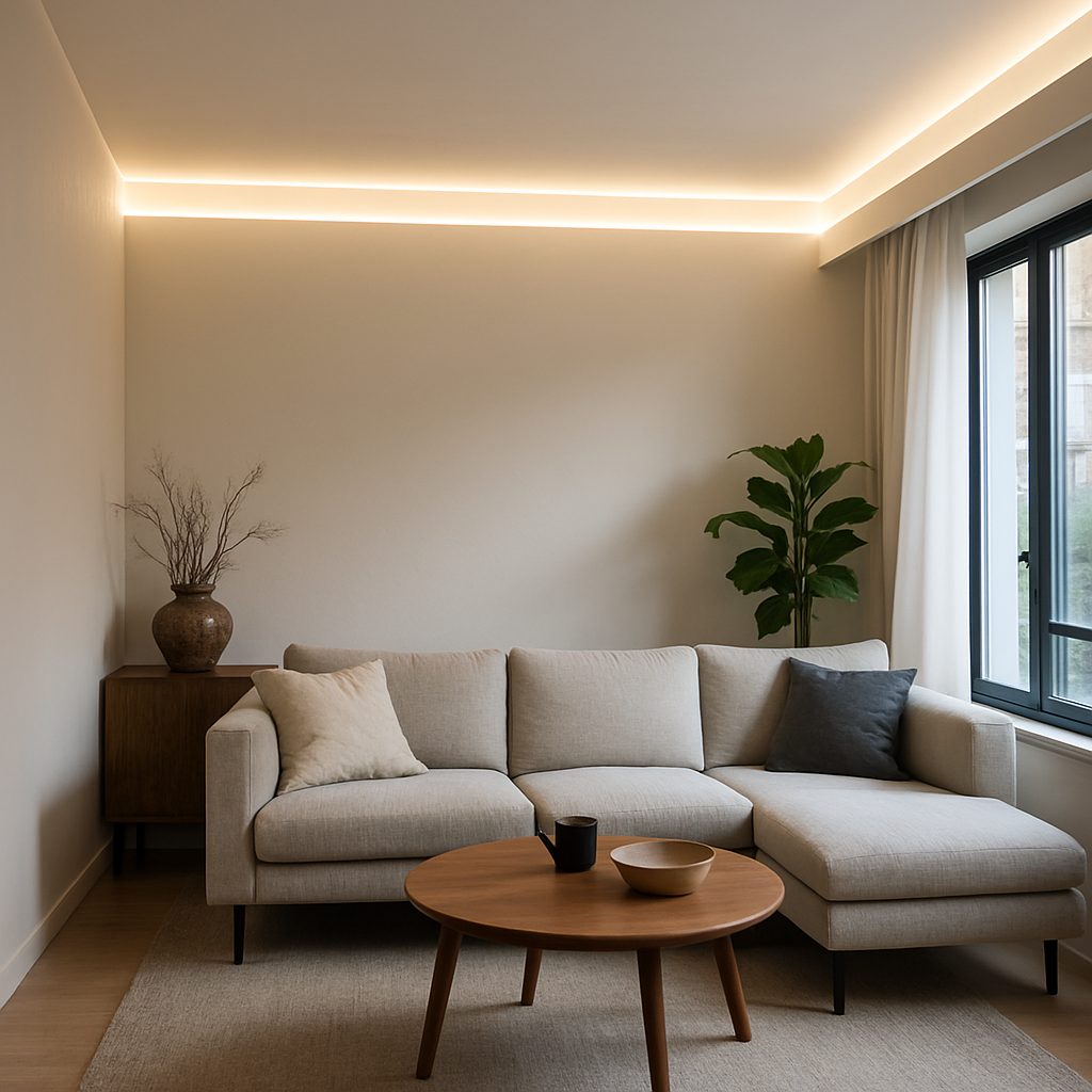 Jak Oświetlenie led przy suficie subtelna linia światła z listwą oświetleniową MD172 biał…