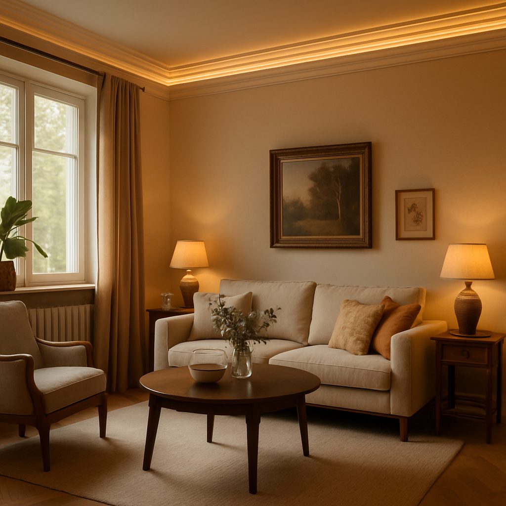 Jak Oświetlenie led w listwach przypodłogowych klasyczna elegancja z listwą gzymsową zdob…