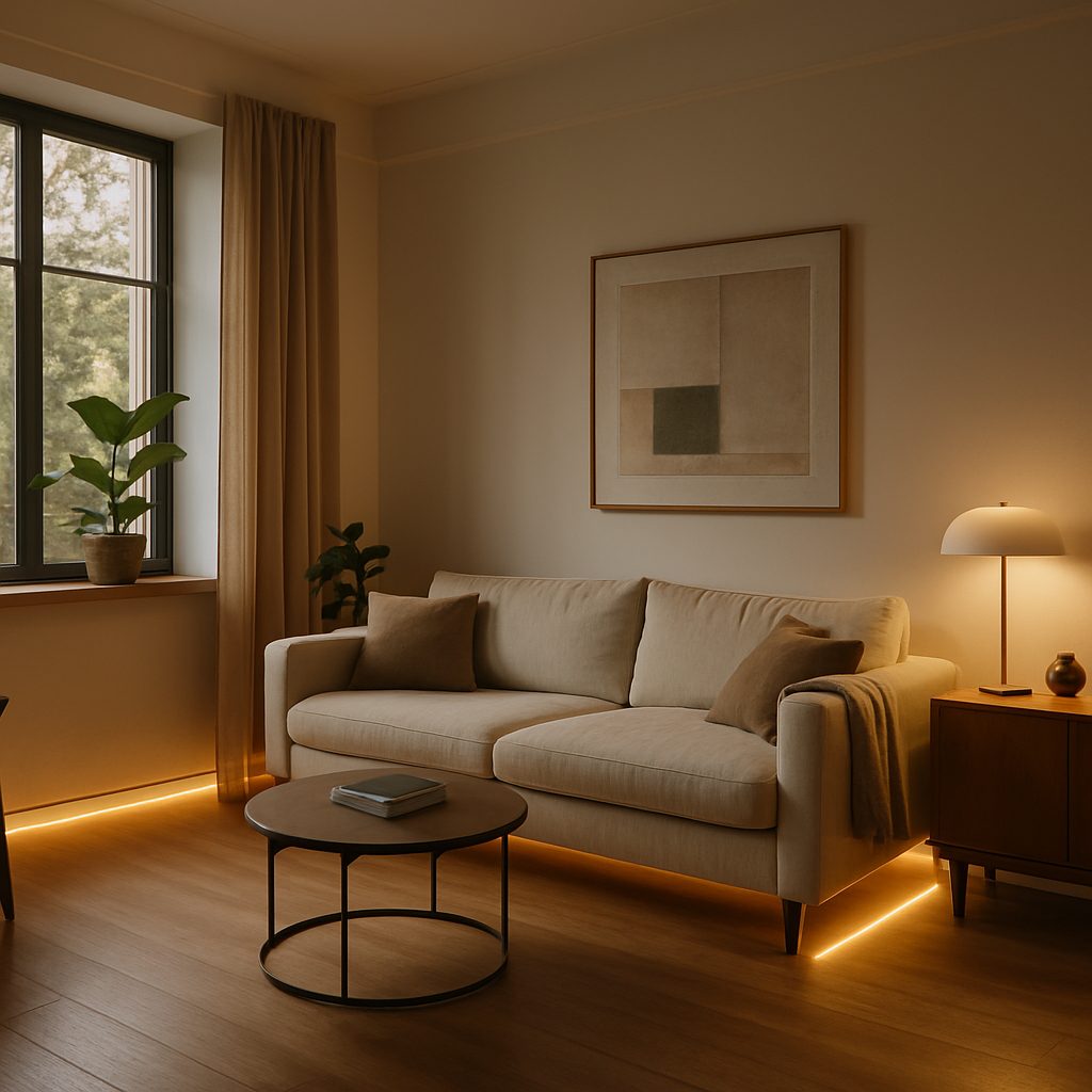 Jak Oświetlenie led w podłodze dom jednorodzinny z listwą oświetleniową gładką LOC?