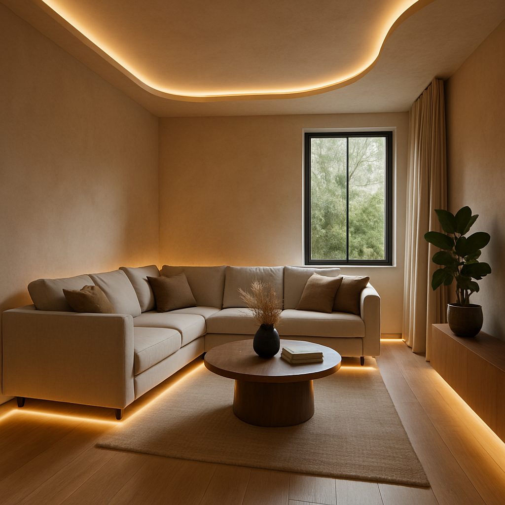 Jak Podświetlane podłogi elastyczne rozwiązanie z listwą przysufitową flex oświetleniową…