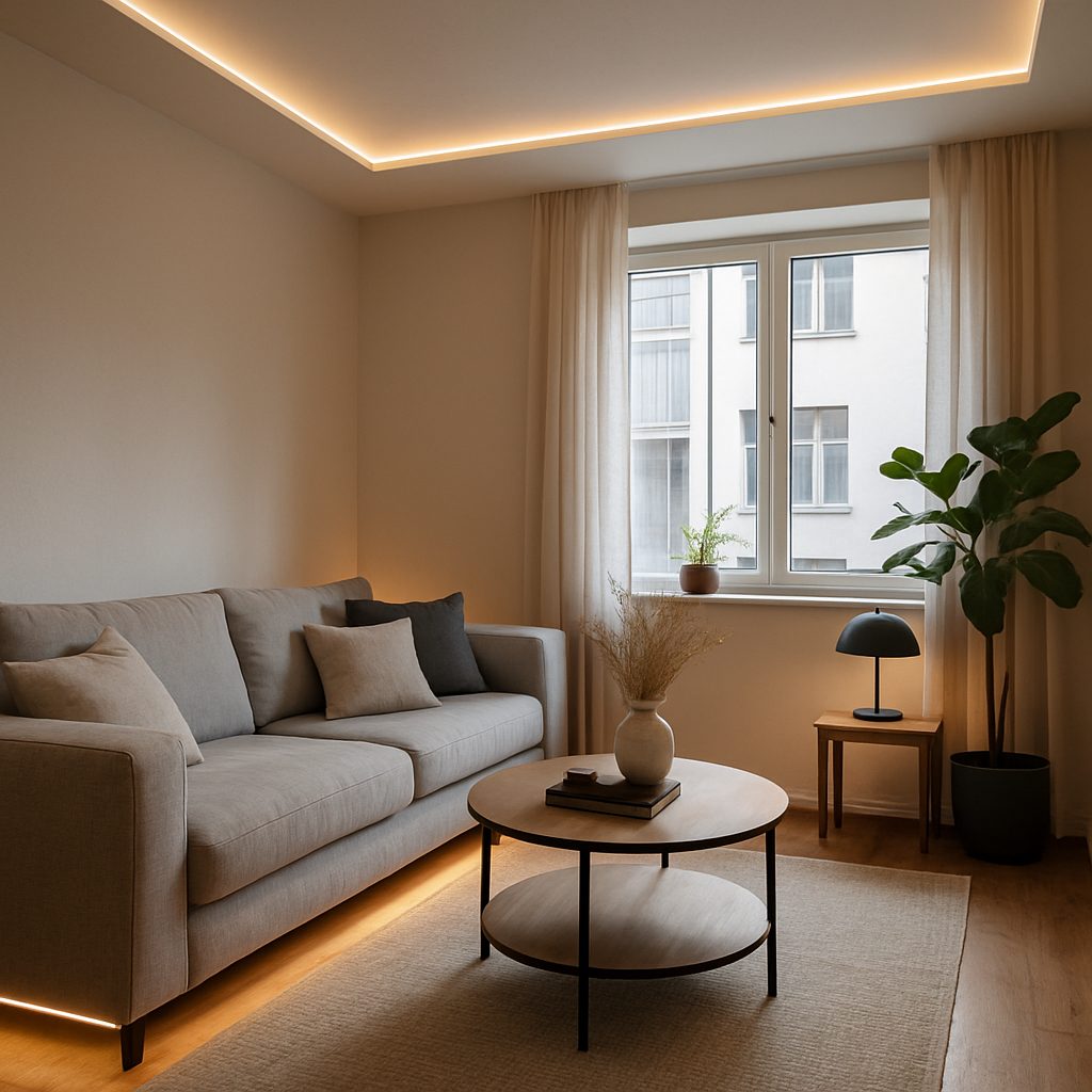 Jak Taśma led do listwy przypodłogowej test w salonie z listwą oświetleniową sufitową MD1…